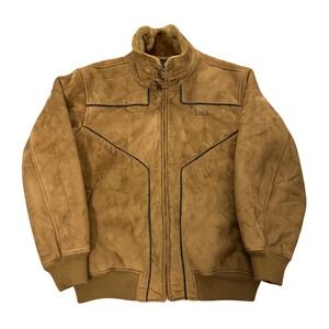 Vintage Y2K Sean John Mens Suede Bomber Jacket Fur Lined Zip Up Size XL Brown